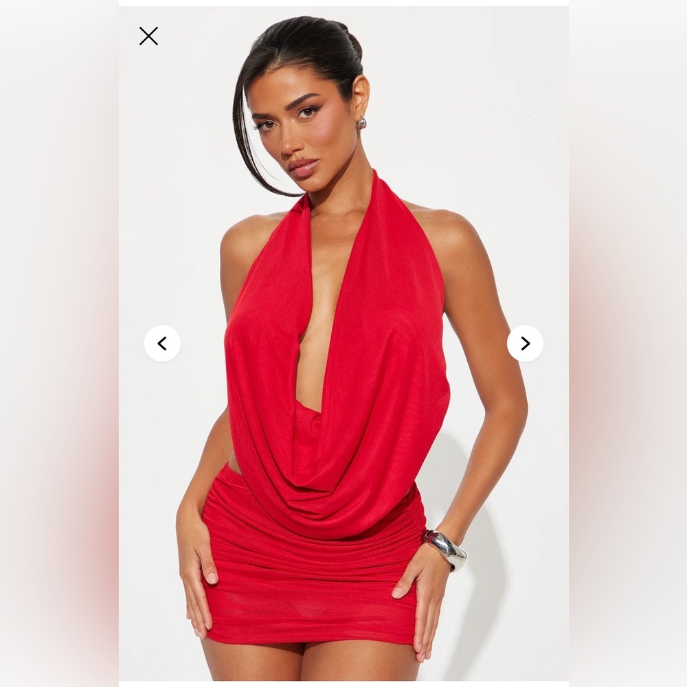 Fashion Nova Red Draped Halter Mini Skirt